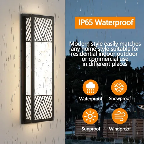 Miniatura 5 de Aplique de pared para exteriores, LED de 26 W, 24.8 pulgadas, lámpara exterior moderna negra con pantalla de resina, iluminación impermeable IP65