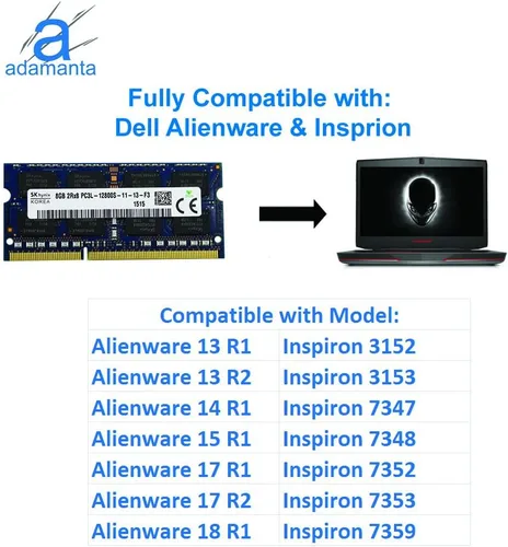 Miniatura 2 de Original de fábrica 8 GB (1x8 GB) Compatible para Dell Alienware Inspiron Latitude Optiplex Precision Vostro DDR3L 1600 Mhz PC3L-12800 SODIMM 2Rx8