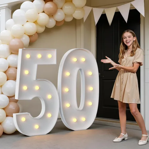 Miniatura 94 de IMPRSV Letras de mosaico iluminadas de marquesina, 4 pies para globos y fiestas, decoración de kit de arco