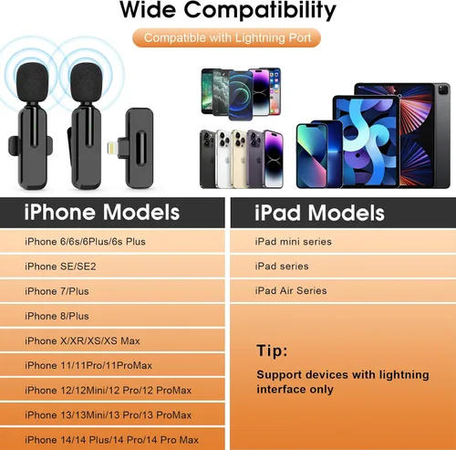 Miniatura 6 de MAYBESTA Mini micrófono inalámbrico para iPhone iPad - Micrófono de teléfono con solapa Bluetooth Lavalier para grabación de audio y video