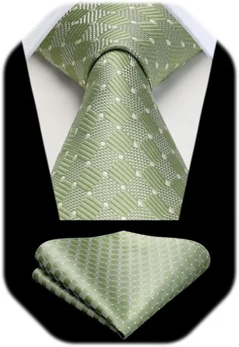 Miniatura 187 de HISDERN Conjunto de corbata a cuadros a cuadros pañuelo tejido clásico formal para hombre corbata y bolsillo cuadrado
