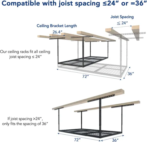Miniatura 5 de FLEXIMOUNTS - Estante de almacenamiento de techo ajustable de 3 x 6 pies, para garaje, 72 pulgadas de largo x 36 pulgadas de ancho x 40 pulgadas