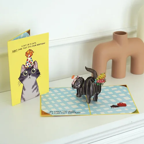 Miniatura 3 de Dirty Pop Cards, Tarjeta emergente de cumpleaños perfecta para gatitos, tarjeta de cumpleaños 3D con diseño gracioso de gato arrojándose confeti