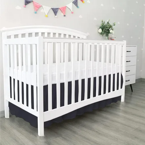 Miniatura 4 de 100% algodón egipcio, cuna de guardería infantil (24 x 38 + 10 pulgadas), falda de cuna de 800 hilos con volantes para polvo, faldas de ropa de cama