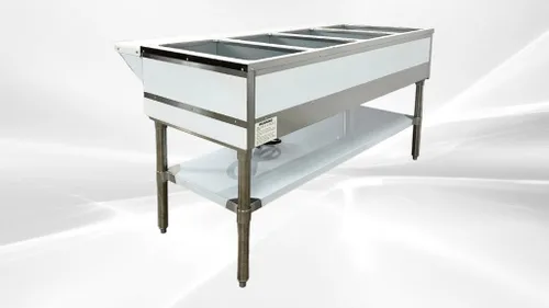 Miniatura 3 de Calentador eléctrico de mesa de vapor comercial 58 pulgadas de ancho 4 pozos abiertos certificado NSF acero inoxidable con estante inferior y tabla