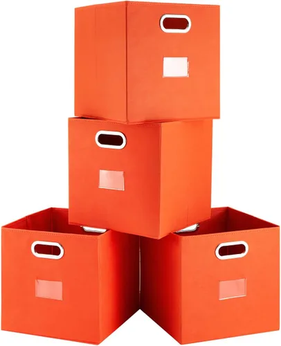 Juego de 4 contenedores plegables de almacenamiento de tela con asas de metal dobles para organizar ropa, juguetes, toallas de 13 x 13 x 13 pulgadas