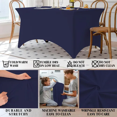 Miniatura 38 de Famstar Paño de Mesa Negro de 4 Pies de Elastano, Paño de Mesa Ajustado para Mesas Rectangulares, Fundas Elásticas Lavables Sin Arrugas