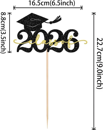 Miniatura 2 de Rsstarxi 1 paquete de decoración de pastel con purpurina para la clase de 2026, decoraciones de graduación 2026, tapa de felicitaciones