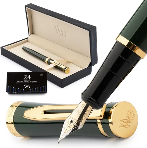 Miniatura 48 de Conjunto de pluma estilográfica Wordsworth & Black, plumín extra fino dorado de 18 quilates, incluye 24 cartuchos de tinta, convertidor de repuesto