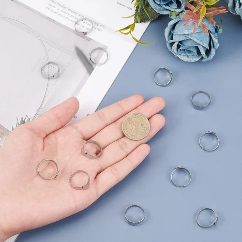 Miniatura 3 de PH PandaHall 50 piezas de 0.315 in de acero inoxidable ajustable anillos de dedo componentes tamaño 7 anillo redondo plano almohadilla anillo base