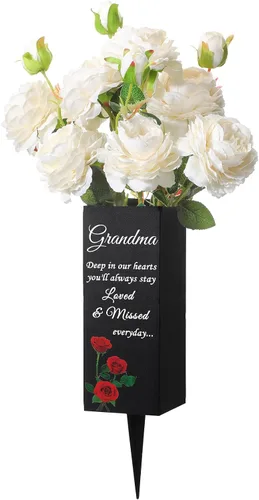 Miniatura 7 de Geosar Jarrones de Cementerio para Mamá de Metal para Tumba, Jarrón de Flores para Cementerio, Soporte de Flores Conmemorativo con Pico