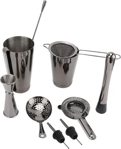 Miniatura 8 de Juego de coctelera de 11 piezas, kit de barman de acero inoxidable, kit de camarero para fiestas en casa y utensilios de bar (negro)