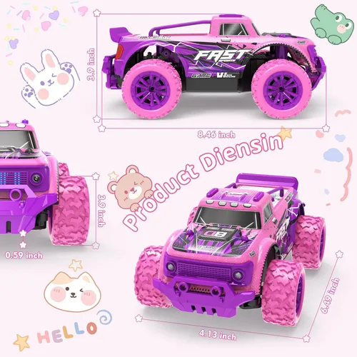 Miniatura 5 de Coche de Control Remoto para Niñas: Camión RC Rosa Púrpura a Escala 1:20 con Luz LED y Molinos de Viento DIY - Camiones RC Todo Terreno de 20 Km/h
