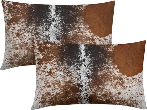 Miniatura 14 de Juego de 2 fundas de almohada lumbares de piel de vaca occidental de 12 x 20 pulgadas, fundas de almohada rectangulares decorativas de piel