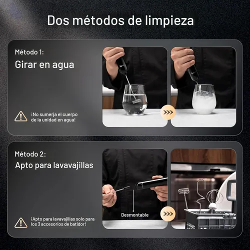 Miniatura 5 de InstaWhisk - Espumador de leche con velocidad variable, varita espumadora de café recargable con batidor doble desmontable, mezclador de bebidas