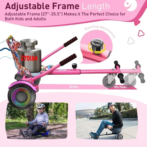 Miniatura 2 de Hiboy HC-01 Hoverboard Seat Attachment for 6.5" 8" 8.5" 10" Hoverboards, Easy Assembly & Adjustable Frame Length Buggy Attachment, Hoverboard Go Rosa