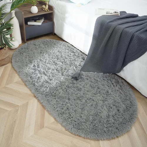 Miniatura 10 de ISEAU Alfombra ovalada esponjosa, moderna de felpa lanuda para dormitorio de niños, extra cómoda, bonita, alfombra de noche para habitación de niños