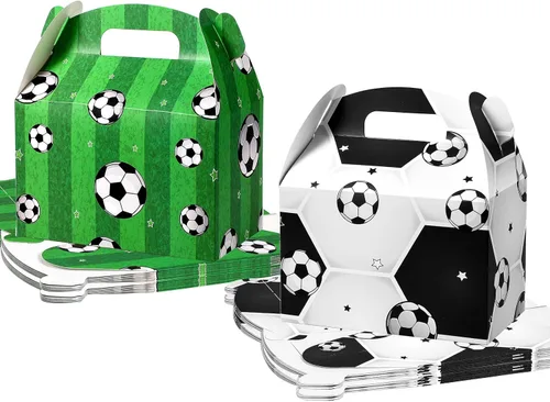 Outus Paquete de 16 cajas de golosinas de fútbol, bolsas de dulces de fútbol, bolsas de regalo de fiesta de cumpleaños, cajas de papel para galletas