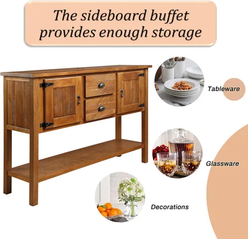 Miniatura 6 de Aparador de buffet de madera maciza de 46 pulgadas, mesa consola de granja con estante inferior, armario de almacenamiento de estilo retro