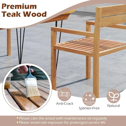Miniatura 4 de Tangkula Silla de madera de teca para exteriores, sillón de comedor con asiento y respaldo de tablillas, muebles de asiento de madera maciza