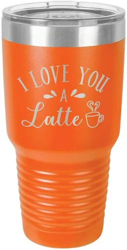 Miniatura 13 de Taza de viaje de acero con recubrimiento de polvo grabado con láser, con texto en inglés "I Love You A LATTE Engraved Tumbler", sin BPA