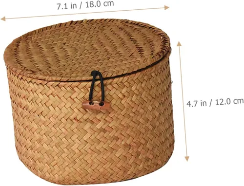 Miniatura 6 de NOLITOY Caja de almacenamiento de 3 piezas con tapa, estante redondo, bandeja para verduras con tapa, decoración de mano, cestas de almacenamiento