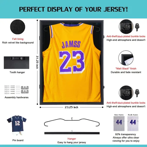 Miniatura 2 de KCRasan Vitrina de Marco de Jersey - Vitrina de Jersey - Caja de Sombra con Marcos Grandes Cerrables y Protección UV para Camiseta de Béisbol