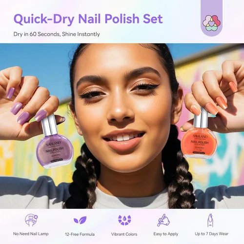 Miniatura 7 de SAVILAND Juego de esmaltes de uñas: esmalte de uñas de secado rápido, 12 colores libres, esmalte de uñas con purpurina de sirena, esmalte de capa