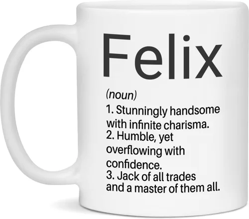Felix - Taza con definición de nombre, tazas con nombre personalizado, tazas de café con significado de nombre, tazas con nombre, regalos para