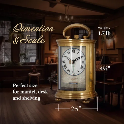 Miniatura 6 de JUSTIME Reloj despertador de mesa analógico coleccionable de latón macizo para regalo, decoración del hogar, funciona con pilas (grande)