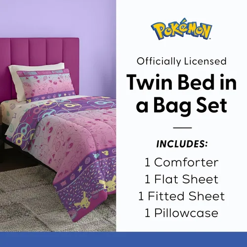 Miniatura 5 de Northwest Pokémon Juego de cama individual en una bolsa, Pikachu y Eevee, ropa de cama de anime para niños y niñas, ligera y dulce Ligero y dulce