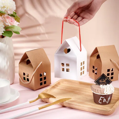Miniatura 3 de BENECREAT 30 Cajas de Regalo en Forma de Casa, 3 x 3 x 5 pulgadas, Caja de Dulces de Papel Blanco, Bolsas de Cartón para Golosinas para Boda, Baby