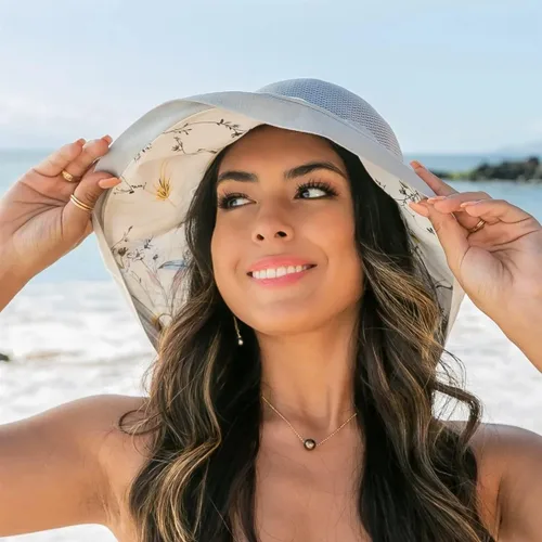 Miniatura 2 de Sombrero de malla para el sol para mujer, plegable, de ala ancha, protección UV, protección UV, para playa, con correa para la barbilla