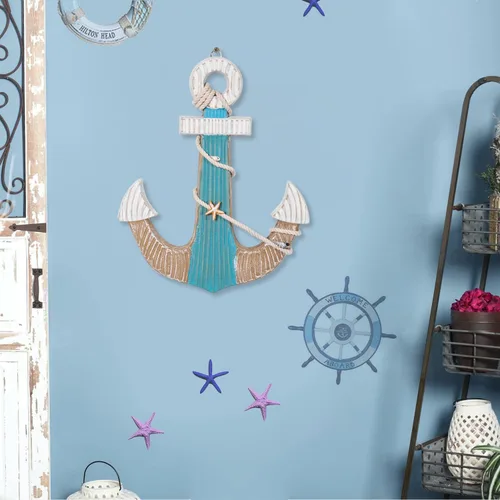 Miniatura 7 de Asense Arte para colgar en la pared, ancla de madera con cuerda, decoración de pared temática náutica, decoración del hogar, temática de playa, 9.8