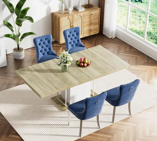 Miniatura 56 de Juego de mesa de comedor extensible marrón de 63 a 78.74 pulgadas para 4, juego de mesa de comedor de 5 piezas con 4 sillas, mesa de cocina