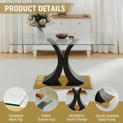 Miniatura 6 de Moderno juego de comedor de cristal de lujo para 6, 63 pulgadas, juego de vajilla rectangular minimalista grande para 6, juego de mesa de cocina