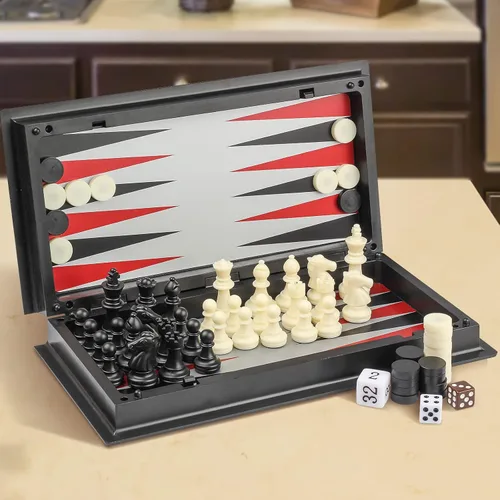 Miniatura 7 de Andux Juego de mesa magnético plegable tres en uno, ajedrez, backgammon, damas CXYXQ-02 (M)