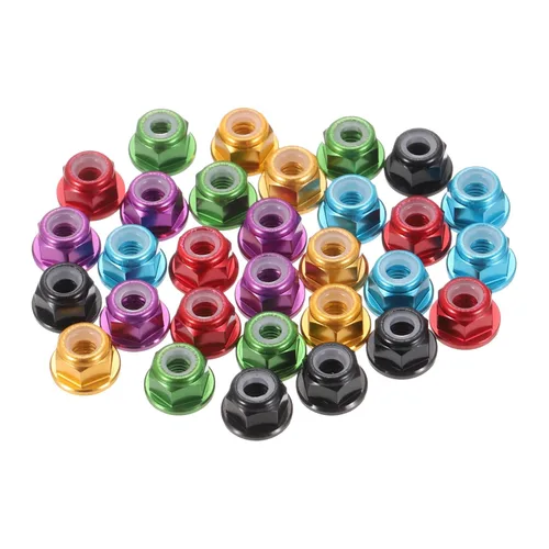 Miniatura 23 de MECCANIXITY 30 piezas de tuercas de bloqueo de aleación de aluminio M5 con paso de 0.8 mm, tuercas hexagonales con brida de nylon con rosca dentada