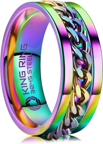 Miniatura 26 de King Ring Anillo giratorio de 0.315 pulgadas, anillo plano pulido fino para hombres y mujeres con cadena cubana, diseñado en Estados Unidos
