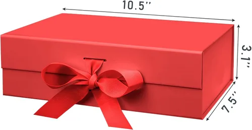 Miniatura 2 de DaiUni Caja de regalo magnética roja de 10.5" X7.5" X3.1" con tapa y cinta para regalos Rojo