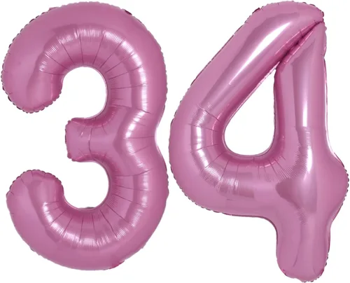 Globos gigantes de 40 pulgadas de color rosa intenso con el número 34, gigantes, gigantes, gigantes, enormes de papel de aluminio de Mylar con