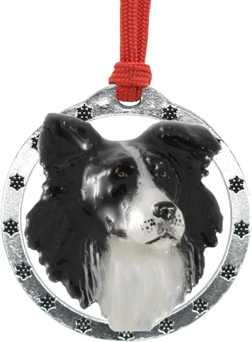 Miniatura 10 de Adorno navideño para colgar en la cabeza de collie con borde de peltre antiguo hecho a mano para decorar coronas y árboles de Navidad del hogar