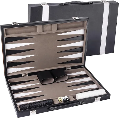 Miniatura 11 de GSE Games & Sports Expert - Juego de mesa de backgammon de piel (tamaño pequeño/mediano/grande) Premium Leather, Travel Folding Board, Classic