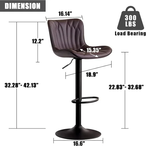 Miniatura 3 de YOUNIKE Juego de 2 taburetes de bar marrones modernos giratorios de altura de mostrador con respaldo alto ajustable para cocina, taburetes de bar