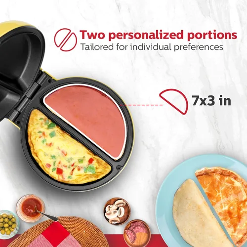 Miniatura 4 de Holstein Housewares - Máquina para hacer tortillas y frittatas de acero inoxidable de 2 secciones, revestimiento antiadherente, fácil de limpiar