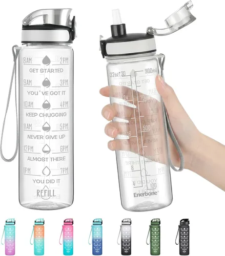 Miniatura 21 de Enerbone Botella de Agua, A Prueba de Fugas Sin BPA y Tóxicos, Botella de Agua Motivacional con Horarios para Beber y Pajita, Botella de Agua