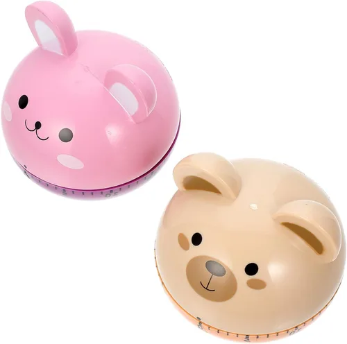 Generic 2pcs Cartoon Kitchen Timer Lovely Bear Rabbit Mechanical Countdown Timer Portable Cooking Reminder for Baking Frying Egg Boiling and