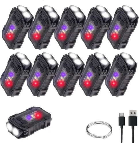 Miniatura 8 de KunHe Paquete de 4 linternas recargables EDC de 280 lúmenes, 8 modos, mini llavero con clip en la linterna USB-C magnética COB luz lateral llavero