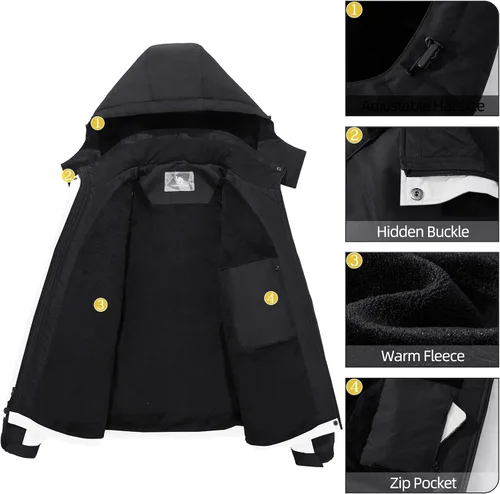 Miniatura 6 de CAMEL CROWN Chaqueta de esquí para mujer, abrigo de nieve de invierno grueso, forro polar cálido, impermeable, chaqueta femenina con capucha