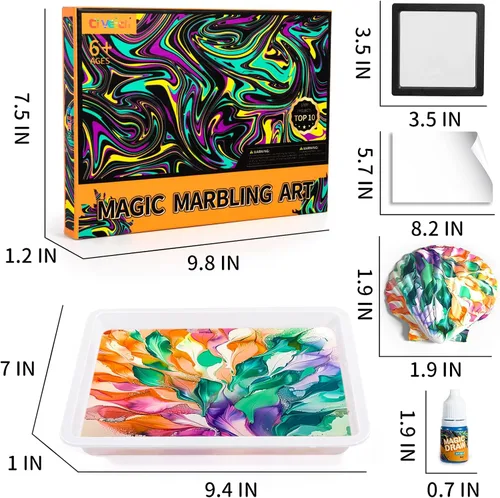 Miniatura 7 de Ci Vetch Kit de pintura de mármol de agua para niños, artes y manualidades, no tóxico, de 3 a 12 años, incluye 6 colores, 10 hojas, herramientas, 12